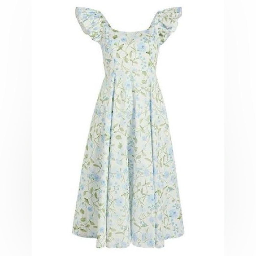 Hill House Home Daphne Dress Blue/Green Peony Bouquet Size S NWT